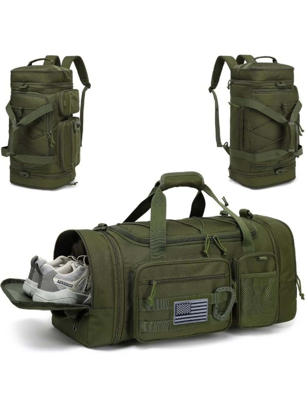 Expandable 3-in-1 Tactical Duffle Backpack 40-45L Gym Bag with Shoe Compartment
